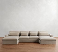 Westwood Square Arm Deep Seat Slipcovered Double Chaise Sectional (185")
