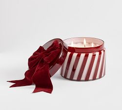 Bow Lidded Candy Stripe Candle - Balsam Fir Vetiver 