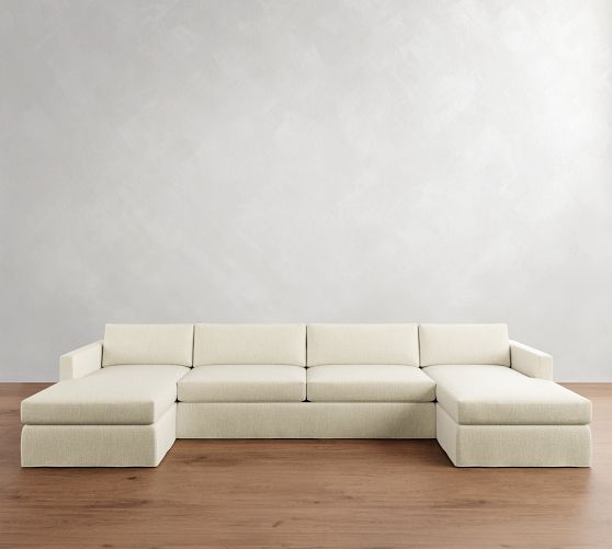 Carmel Slim Arm Slipcovered Double Chaise Sectional (139"-171") by Pottery Barn