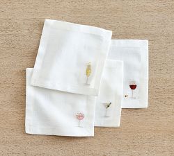 New Years Icon Cotton/Linen Cocktail Coasters - Mixed Set of 4