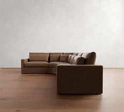 Westwood Square Arm Deep Seat Leather 4-Piece Curved Wedge Sectional (151")