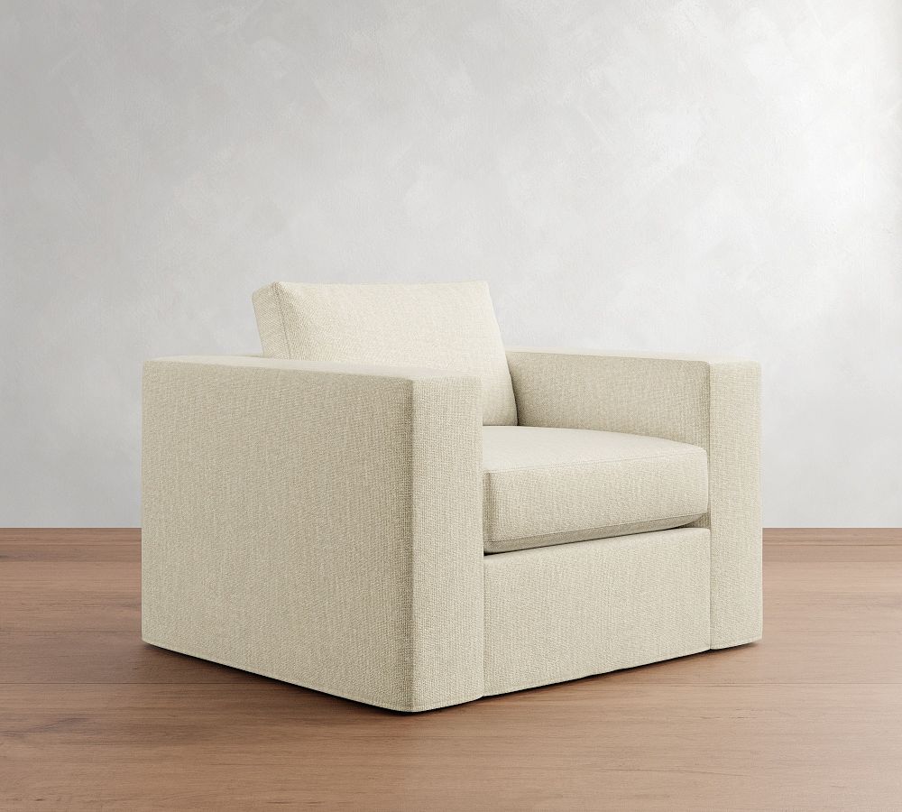 Carmel Wide Arm Slipcovered Swivel Chair by Pottery Barn