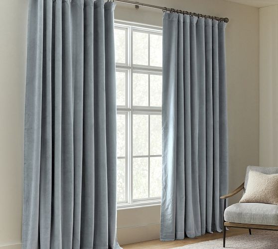 Custom Velvet Twill Blackout Curtain - Cloud Blue by Pottery Barn