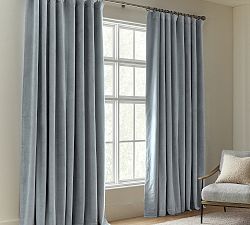 Custom Velvet Twill Blackout Curtain - Cloud Blue
