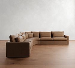 Westwood Square Arm Deep Seat Leather 5-Piece Curved Wedge Sectional (151")