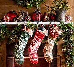 Silver and Red Striped Ornaments - Set of 4