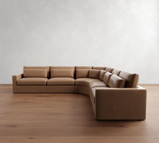 Westwood Square Arm Deep Seat Leather 5-Piece Curved Wedge Sectional (151") by Pottery Barn