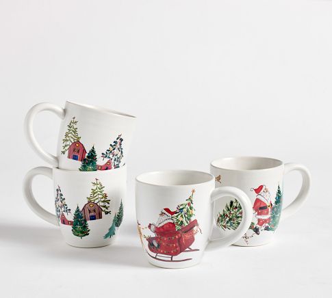 Christmas in the Country Stoneware Santa Mugs