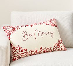 Be Merry Embroidered Lumbar Pillow Cover