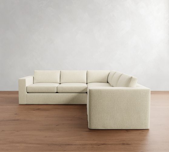 Carmel Wide Arm Slipcovered 3-Piece L-Shaped Sectional (113") by Pottery Barn