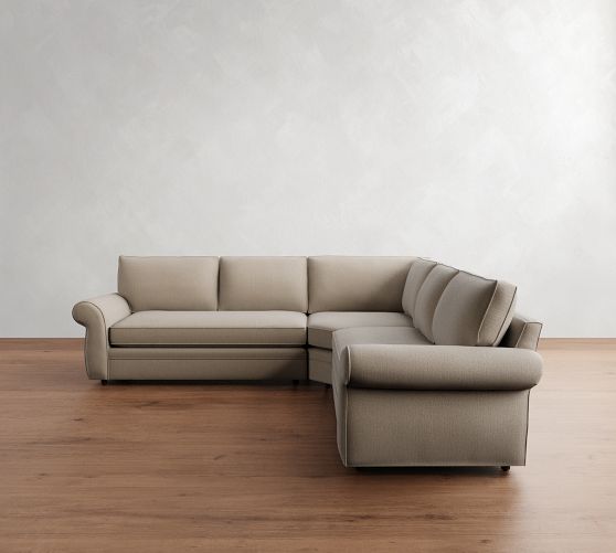 Pearce Roll Arm 3-Piece L-Shaped Wedge Sectional (122"-130") by Pottery Barn