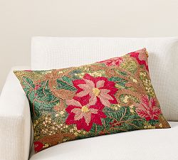 Floral Foliage Embroidered Lumbar Pillow Cover
