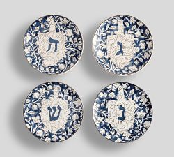 Hanukkah Botanical Stoneware Appetizer Plates - Set of 4