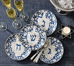 Hanukkah Botanical Stoneware Appetizer Plates - Set of 4