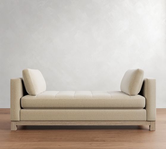 Jake Tufted Seadrift Wood Base Settee (74") by Pottery Barn