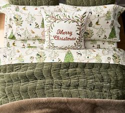 Merry Christmas Wreath Embroidered Pillow