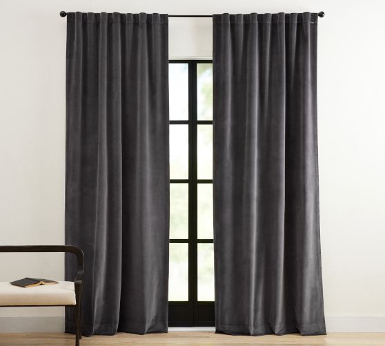 Custom Velvet Twill Blackout Curtain - Washed Black by Pottery Barn