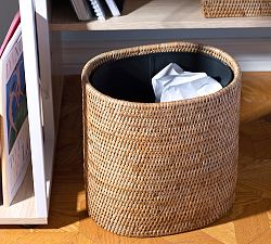 Tava Handwoven Rattan Oval Wastebasket with Metal Liner