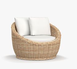 Open Box: Huntington Wicker Swivel Papasan Outdoor Lounge Chair with Cushion - Natural