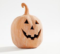 Open Box: Terracotta Jack O Lanterns, Large Pumpkin - Terracotta