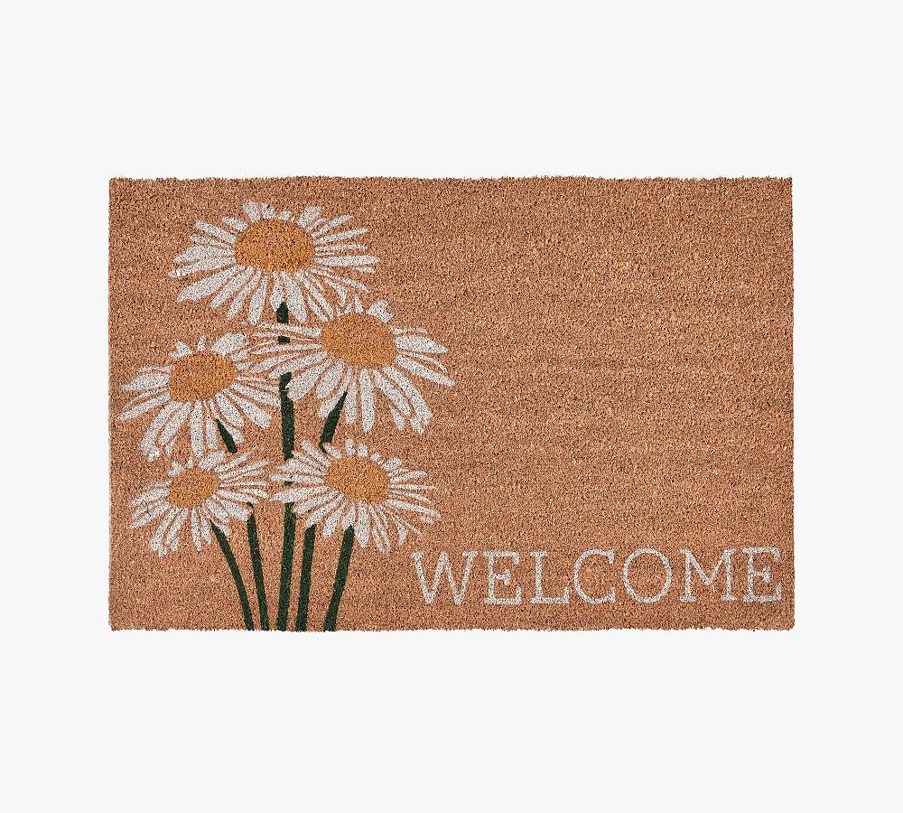 Welcome Daisy Doormat - 24" X 36", Ivory Multi/Natural