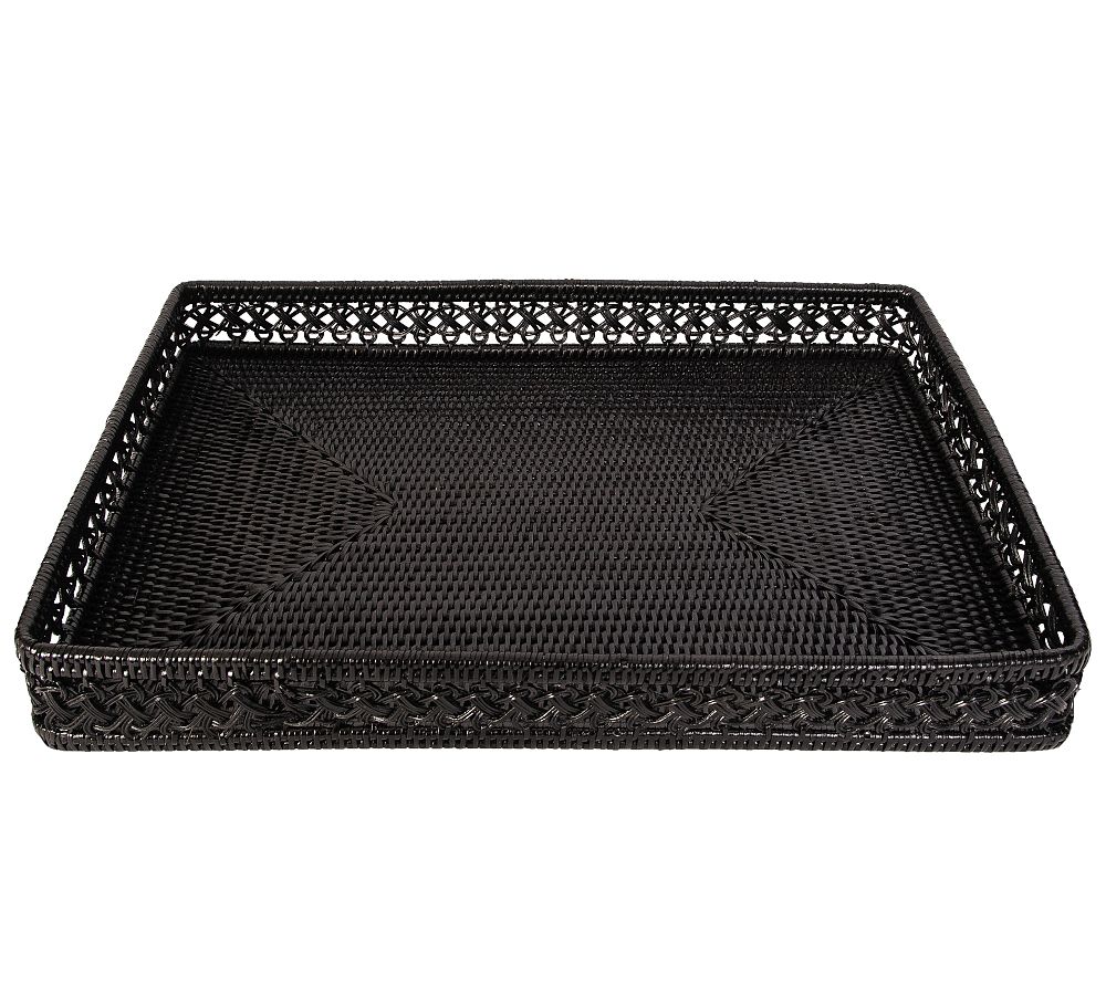 Tava Braided Rattan Rectangular Tray - 21” - Tudor Black