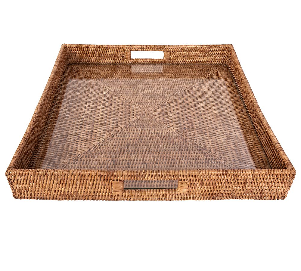 Tava Handwoven Rattan Square Serving Tray - 20"L X 20"W, Natural