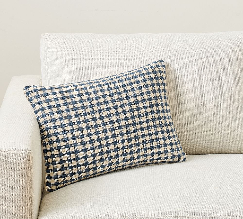 Blaine Check Lumbar Pillow Cover - Indigo, 14" x 20"