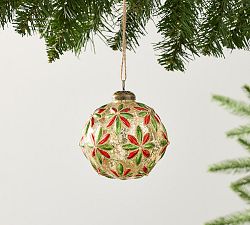 Open Box: Glass Holiday Floral Ball Ornament