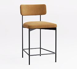 Open Box: Maison Leather Counter Height Stool - Nubuck Camel, Antique Bronze Leg