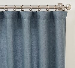 Open Box: Belgian Flax Linen Light Filtering Curtain, 50"W x 120"L - Steel Blue