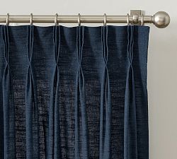 Open Box: Emery Linen Pinch Pleat Blackout Curtain, 50"W x 124"L - Midnight