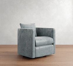 Open Box: Ayden Barrel Arm Leather Swivel Armchair (32") - Keystone Azure