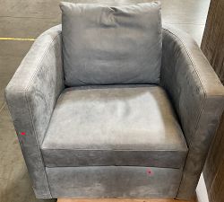 Open Box: Ayden Barrel Arm Leather Swivel Armchair (32") - Keystone Azure
