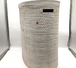 Open Box: Tava Handwoven Rattan Divided Hamper, - White