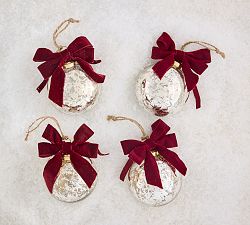 Glass Mercury Ornaments with Bows - Set of 4