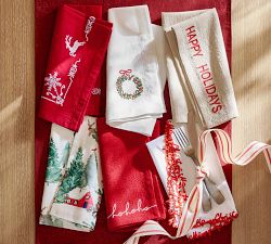 Merry Christmas Embroidered Napkin - Set of 4