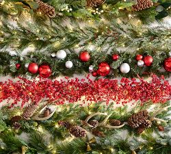 Faux Lit Leafy White Berry Wreath &amp; Garland