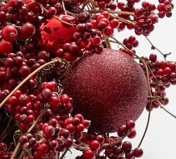 Faux Wild Twig and Berry Trailing Wreath with Ornaments