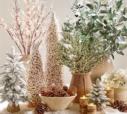 Lit Frosted Faux Pine Trees
