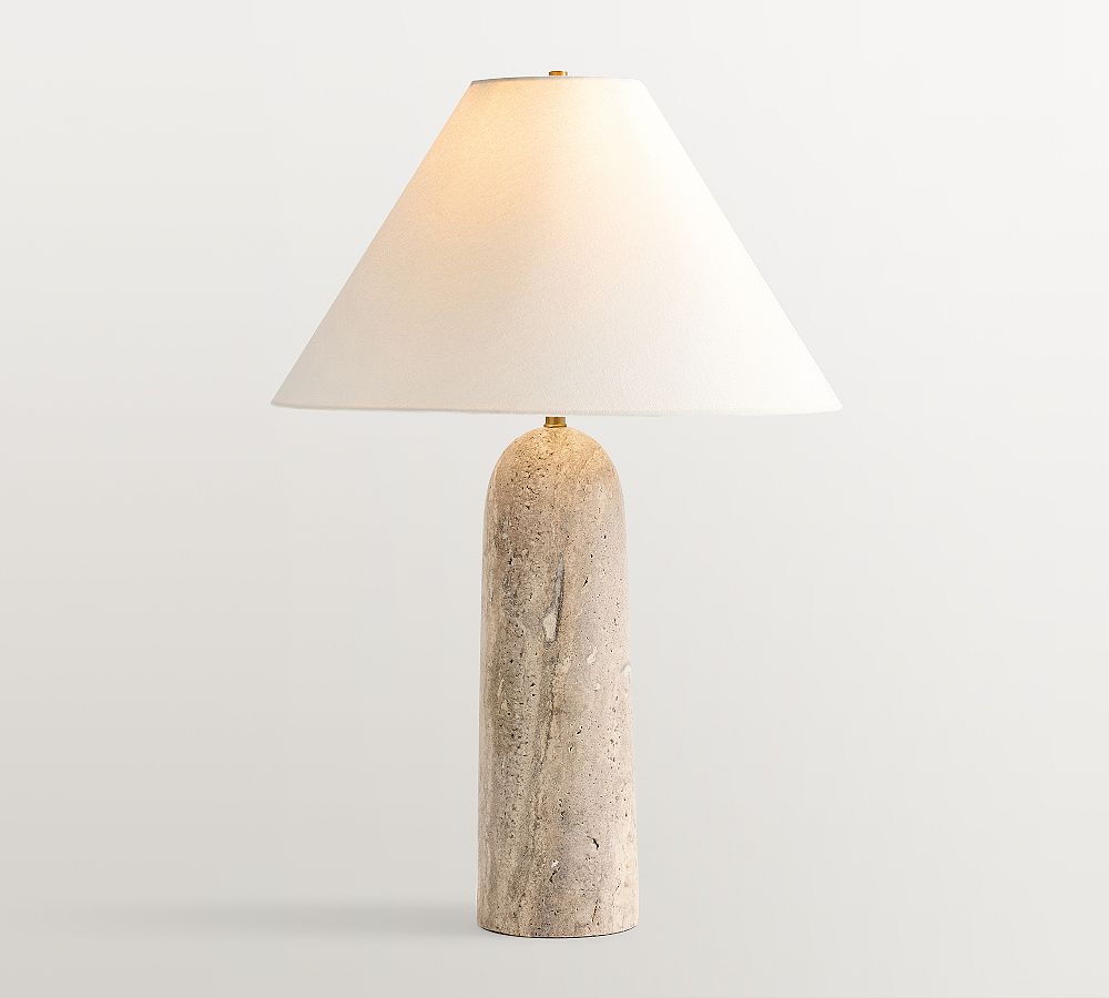 Marlo Marble Table Lamp (27") - Silver Travertine w/ White Shade