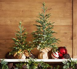 Faux Lit Burlap Potted Pine Tree