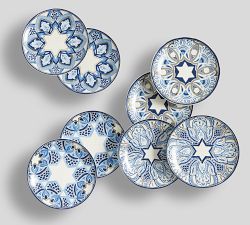 Hanukkah Latke Stoneware Appetizer Plates - Mixed Set of 8
