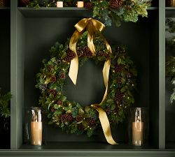 Faux Lit Rustic Pine and Berry Wreath &amp; Garland