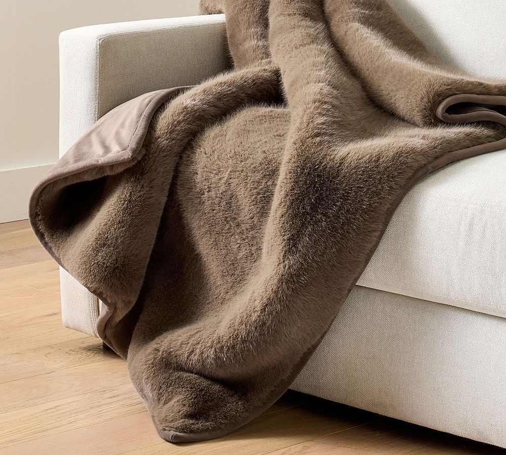 Faux Fur Mink Throw - Mocha, 50" x 60"