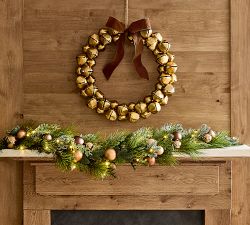 Faux Lit Metallic Ornament Pine Wreath &amp; Garland