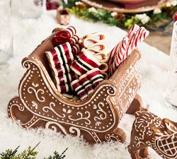 Handcrafted Ceramic Gingerbread Reindeer &amp; Sleigh Set