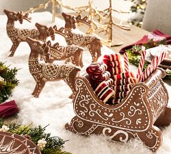 Handcrafted Ceramic Gingerbread Reindeer &amp; Sleigh Set