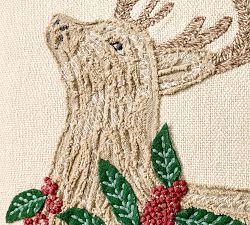 Holly Stag Embroidered Pillow