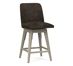 Open Box: Layton Leather Swivel Counter Stool (25") - Keystone Thunder, Gray Wash